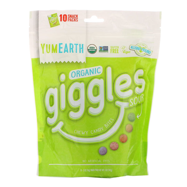 YumEarth, Organic Giggles, Sour, 10 Snack Packs, .5 oz (14 g) Each - The Supplement Shop