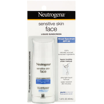 Neutrogena, Sensitive Skin, Face,  Liquid Sunscreen, SPF 50, 1.4 fl oz (40 ml)