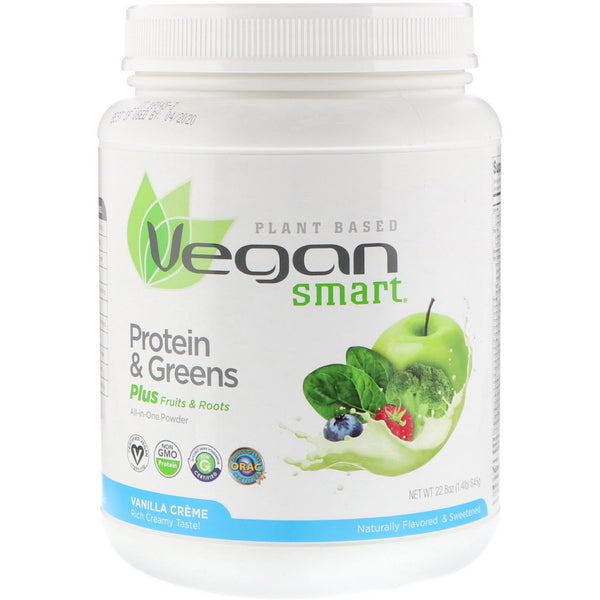 VeganSmart, Protein & Greens, All-In-One Powder, Vanilla Creme, 1.42 lbs (645 g) - The Supplement Shop
