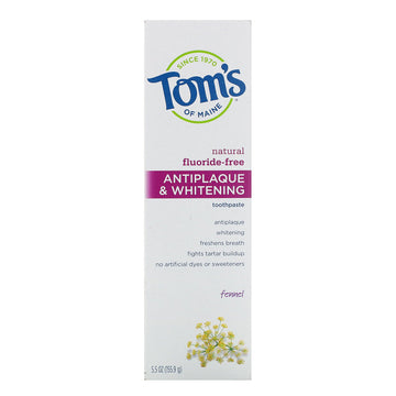 Tom's of Maine, Natural Antiplaque & Whitening Toothpaste, Fluoride-Free, Fennel, 5.5 oz (155.9 g)
