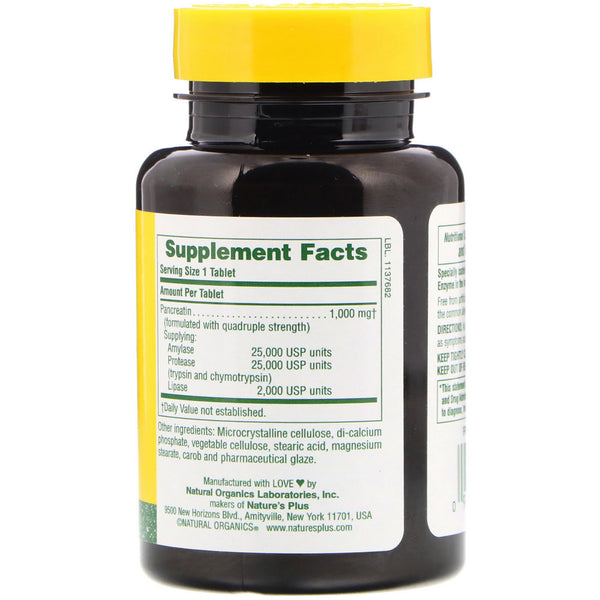 Nature's Plus, Pancreatin, 1000 mg, 60 Tablets - The Supplement Shop