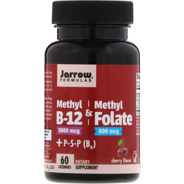 Jarrow Formulas, Methyl B-12 & Methyl Folate, Cherry Flavor, 5000 mcg / 800 mcg, 60 Lozenges