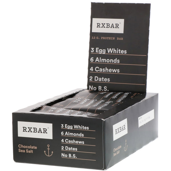 RXBAR, Protein Bars, Chocolate Sea Salt, 12 Bars, 1.83 oz (52 g) Each - The Supplement Shop