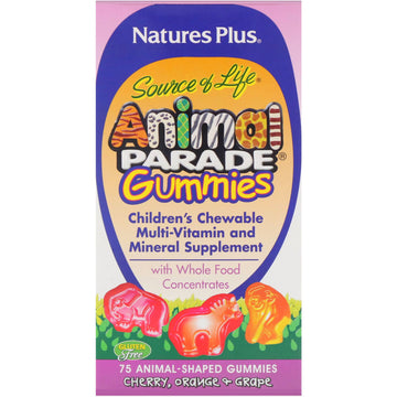 Nature's Plus, Source of Life, Animal Parade Gummies, Children's Chewable, Cherry, Orange & Grape, 75 Animal-Shaped Gummies