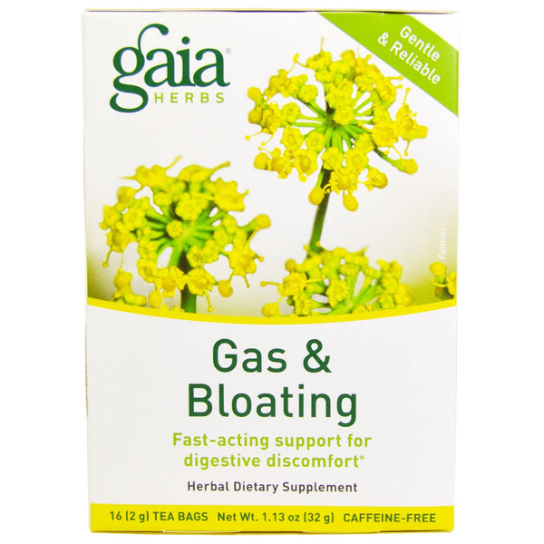 Gaia Herbs, Gas & Bloating, Caffeine-Free, 16 Tea Bags, 1.13 oz (32 g) - The Supplement Shop