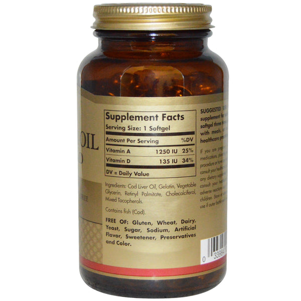 Solgar, Cod Liver Oil, Vitamins A & D, 250 Softgels