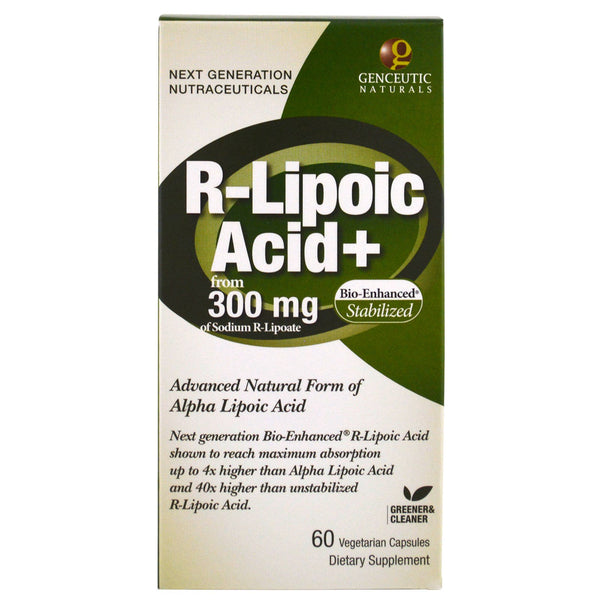 Genceutic Naturals, R-Lipoic Acid+, 300 mg, 60 Vegetarian Capsules - The Supplement Shop