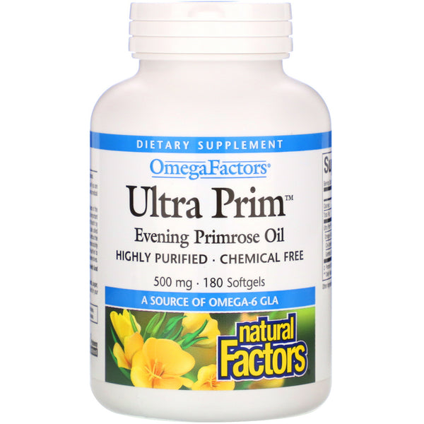 Natural Factors, OmegaFactors, Ultra Prim, Evening Primrose Oil, 500 mg, 180 Softgels - The Supplement Shop