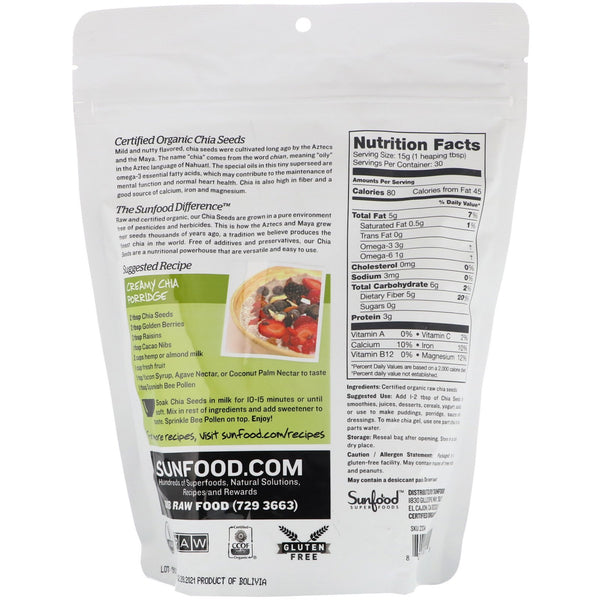 Sunfood, Raw Organic Chia Seeds, 1 lb (454 g) - The Supplement Shop
