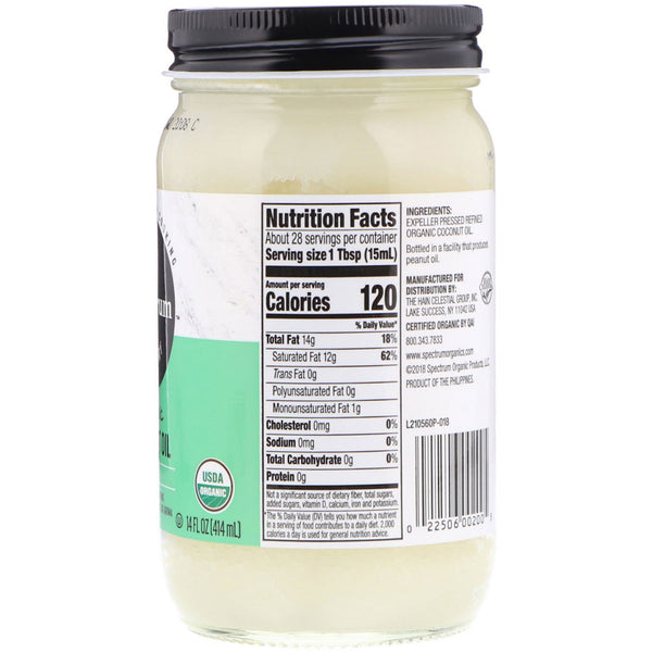Spectrum Culinary, Organic Coconut Oil, Refined, 14 fl oz (414 ml) - The Supplement Shop