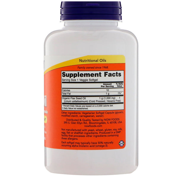 Now Foods, Flax Oil, 1,000 mg, 120 Veggie Softgels - The Supplement Shop