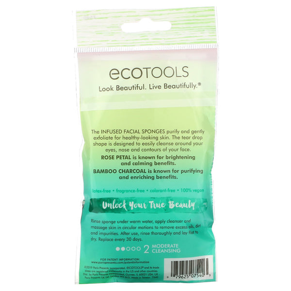 EcoTools, Infused Facial Sponges, Rose Petal + Bamboo Charcoal , 2 Sponges - The Supplement Shop
