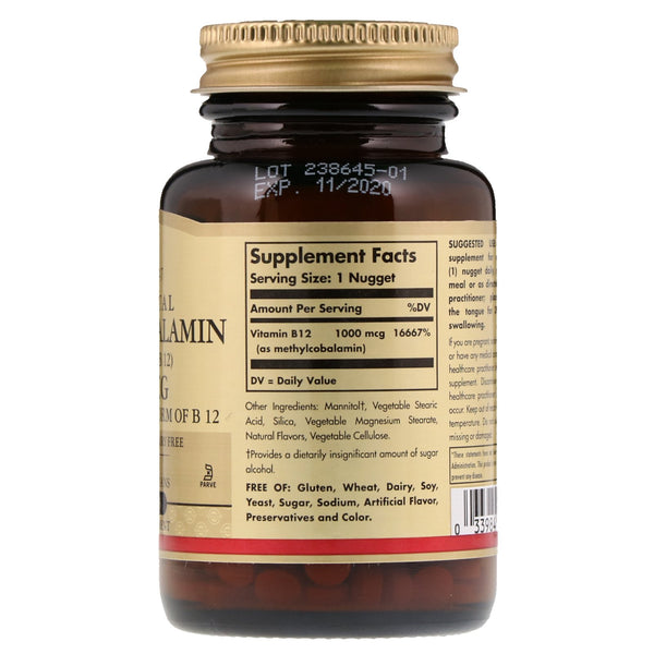 Solgar, Sublingual Methylcobalamin (Vitamin B12), 1,000 mcg, 60 Nuggets - The Supplement Shop