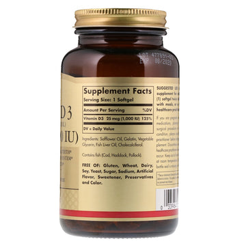 Solgar, Vitamin D3, 25 mcg (1,000 IU), 250 Softgels
