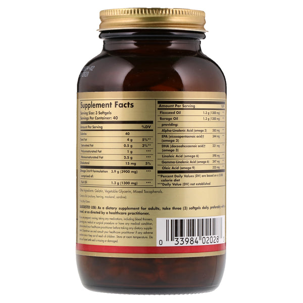 Solgar, Omega 3-6-9, 1,300 mg, 120 Softgels - The Supplement Shop