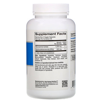 Lake Avenue Nutrition, PEA (Palmitoylethanolamide) + Glucosamine Sulfate, 600 mg + 1,200 mg Per Serving, 120 Veggie Capsules