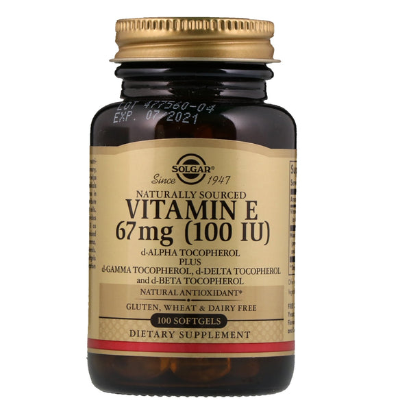 Solgar, Naturally Sourced Vitamin E, 67 mg (100 IU), 100 Softgels - The Supplement Shop