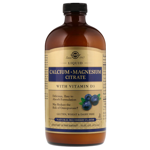 Solgar, Liquid Calcium Magnesium Citrate with Vitamin D3, Natural Blueberry, 16 fl oz (473 ml) - The Supplement Shop