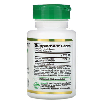 California Gold Nutrition, EuroHerbs™, Olive Leaf Extract, Euromed Quality, 500 mg, 60 Veggie Capsules