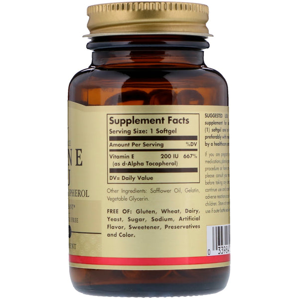Solgar, Naturally Sourced Vitamin E, 200 IU, 100 Softgels - The Supplement Shop