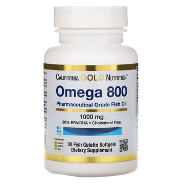California Gold Nutrition, Omega 800 by Madre Labs, Pharmaceutical Grade Fish Oil, 80% EPA/DHA, Triglyceride Form, 1,000 mg, 30 Fish Gelatin Softgels