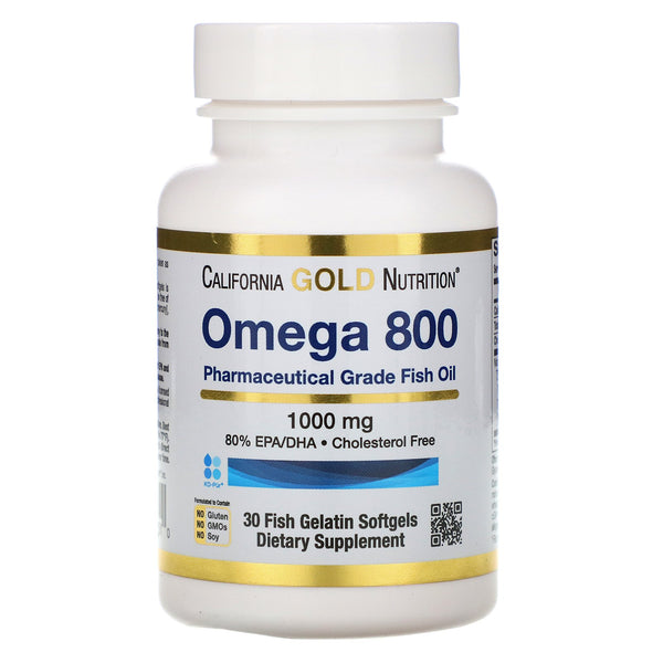 California Gold Nutrition, Omega 800 by Madre Labs, Pharmaceutical Grade Fish Oil, 80% EPA/DHA, Triglyceride Form, 1,000 mg, 30 Fish Gelatin Softgels