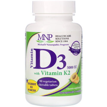 Michael's Naturopathic, Vitamin D3 with Vitamin K2, Natural Apricot Flavor, 5,000 IU, 90 Vegetarian Chewable Tablets