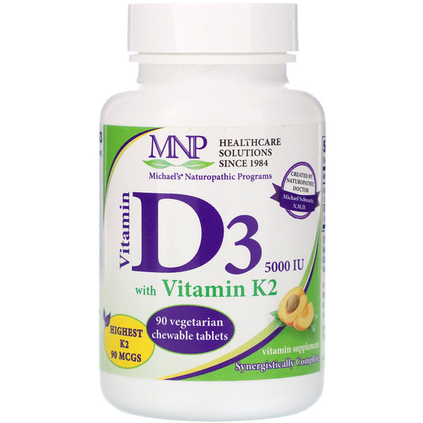 Michael's Naturopathic, Vitamin D3 with Vitamin K2, Natural Apricot Flavor, 5,000 IU, 90 Vegetarian Chewable Tablets - The Supplement Shop