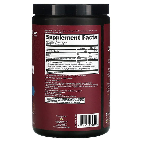 Dr. Axe / Ancient Nutrition, Multi Collagen Protein, Vanilla, 1.05 lbs (475 g)