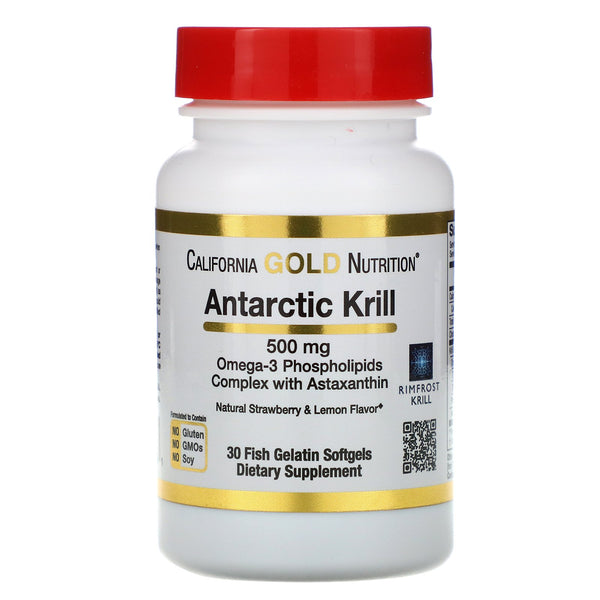 California Gold Nutrition, Antarctic Krill Oil, with Astaxanthin, RIMFROST, Natural Strawberry & Lemon Flavor, 500 mg, 30 Fish Gelatin Softgels - The Supplement Shop