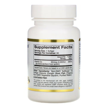 California Gold Nutrition, Vitamin D3, 50 mcg (2,000 IU), 90 Fish Gelatin Softgels