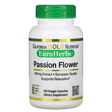 California Gold Nutrition, Passion Flower, EuroHerbs, 250 mg, 180 Veggie Capsules