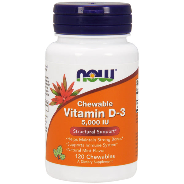 Now Foods, Chewable Vitamin D-3, Natural Mint Flavor, 5,000 IU, 120 Chewables - The Supplement Shop