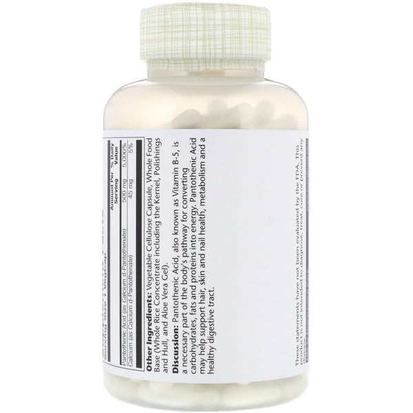 Solaray, Pantothenic Acid, 500 mg, 250 VegCaps - The Supplement Shop