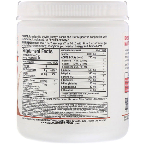 ALLMAX Nutrition, AMINOCUTS (ACUTS), Amino-Charged Energy Drink, Sweet Tea, 7.4 oz (210 g) - The Supplement Shop