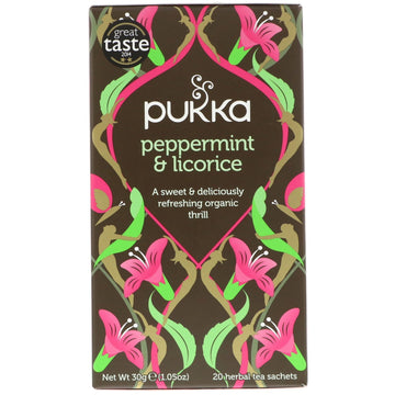 Pukka Herbs, Peppermint & Licorice Herbal Tea, Caffeine Free, 20 Tea Sachets, 1.05 oz (30 g)