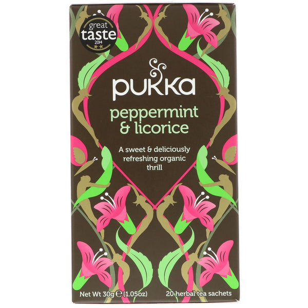 Pukka Herbs, Peppermint & Licorice Herbal Tea, Caffeine Free, 20 Tea Sachets, 1.05 oz (30 g) - The Supplement Shop