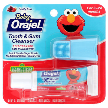 Orajel, Elmo Tooth & Gum Cleanser, Fluoride-Free, 3-24 Months, Fruity Fun, 0.7 oz (19.8 g)