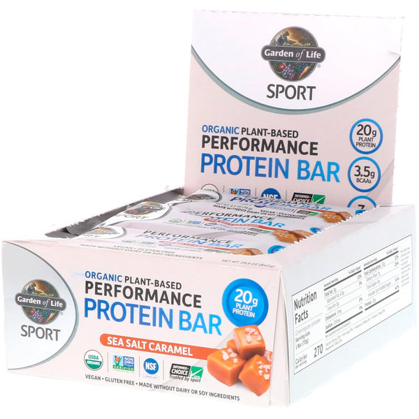 Garden of Life, Sport, Organic Plant-Based Performance Protein Bar, Sea Salt Caramel, 12 Bars, 2.5 oz (70 g) Each - The Supplement Shop