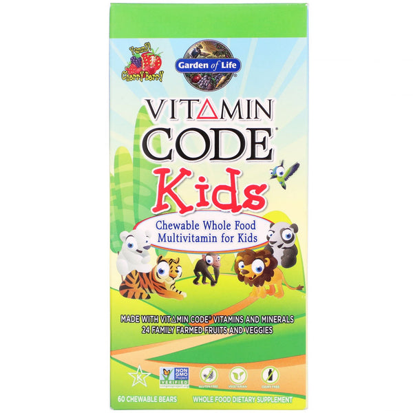 Garden of Life, Vitamin Code, Kids, Chewable Whole Food Multivitamin for Kids, Cherry Berry, 60 Chewable Bears - The Supplement Shop