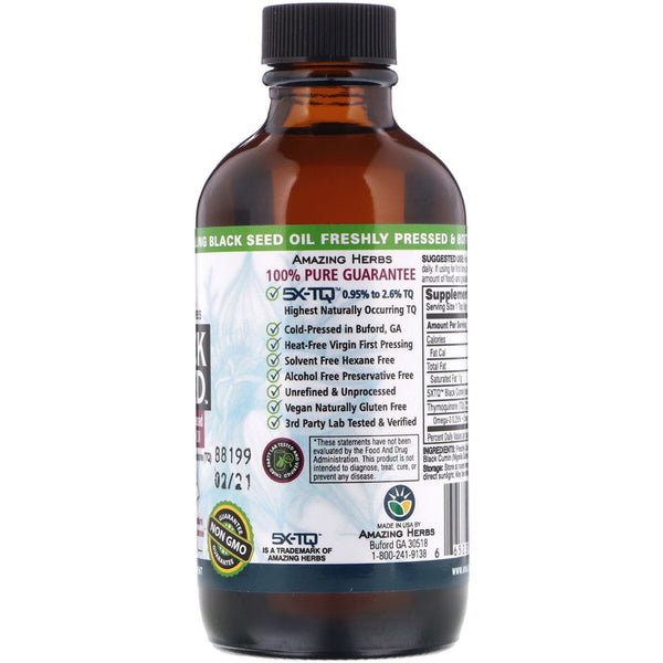 Amazing Herbs, Black Seed, 100% Pure Cold-Pressed Black Cumin Seed Oil, 4 fl oz (120 ml) - The Supplement Shop