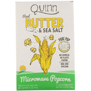 Quinn Popcorn, Real Butter & Sea Salt, 2 Bags, 3.5 oz (98 g) Each