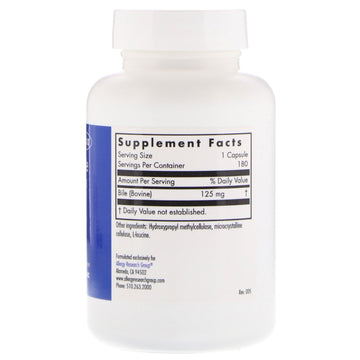 Allergy Research Group, Ox Bile, 125 mg, 180 Vegetarian Capsules