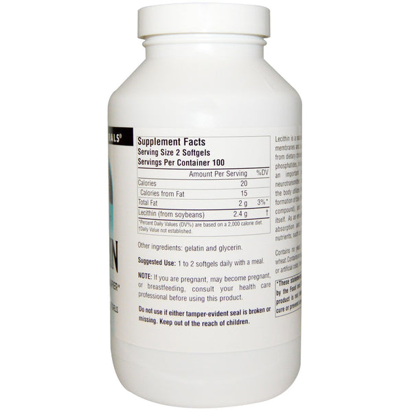 Source Naturals, Lecithin, 1,200 mg, 200 Softgels - The Supplement Shop