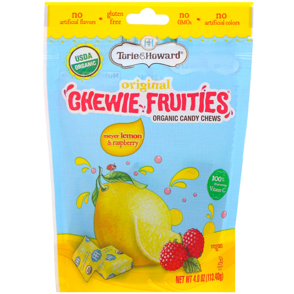 Torie & Howard, Organic Candy Chews, Original Chewie Fruities, Meyer Lemon & Raspberry, 4 oz (113.40 g) - The Supplement Shop