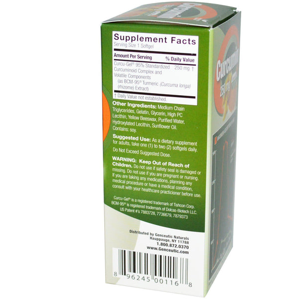 Genceutic Naturals, Curcumin, 250 mg, 60 Softgels - The Supplement Shop
