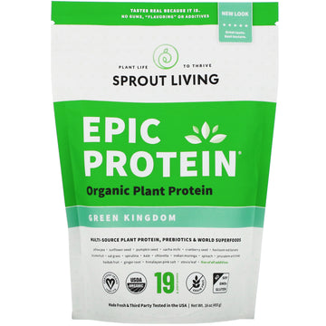Sprout Living, Epic Protein, Organic Plant Protein + Superfoods, Green Kingdom, 16 oz (455 g)