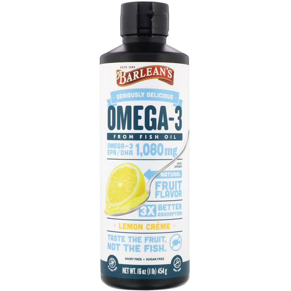 Barlean's, Omega-3, Fish Oil, Lemon Creme, 16 oz (454 g) - The Supplement Shop