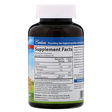 Carlson, Super D3 Gummies,  Natural Fruit, 120 Vegetarian Gummies (25 mcg (1,000 IU) per Gummy)
