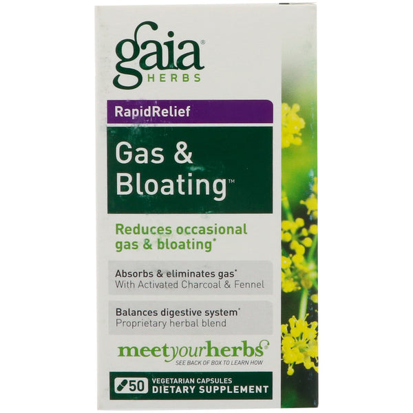 Gaia Herbs, RapidRelief, Gas & Bloating, 50 Capsules - The Supplement Shop